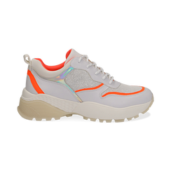 Dad shoes bianche in tessuto con dettagli fluo pink,