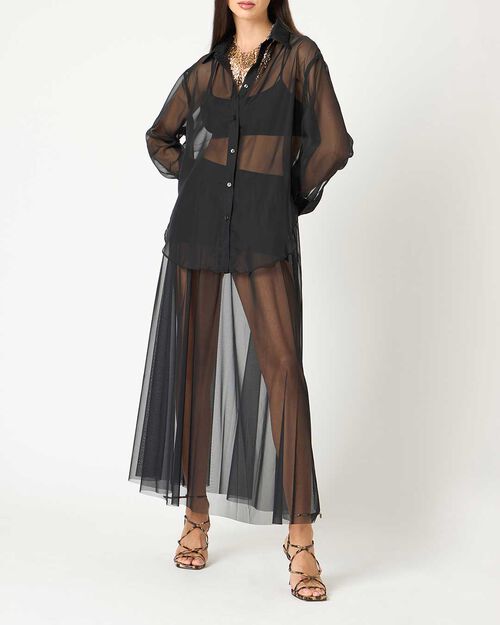 Camicia donna nero in tessuto trasparente, 