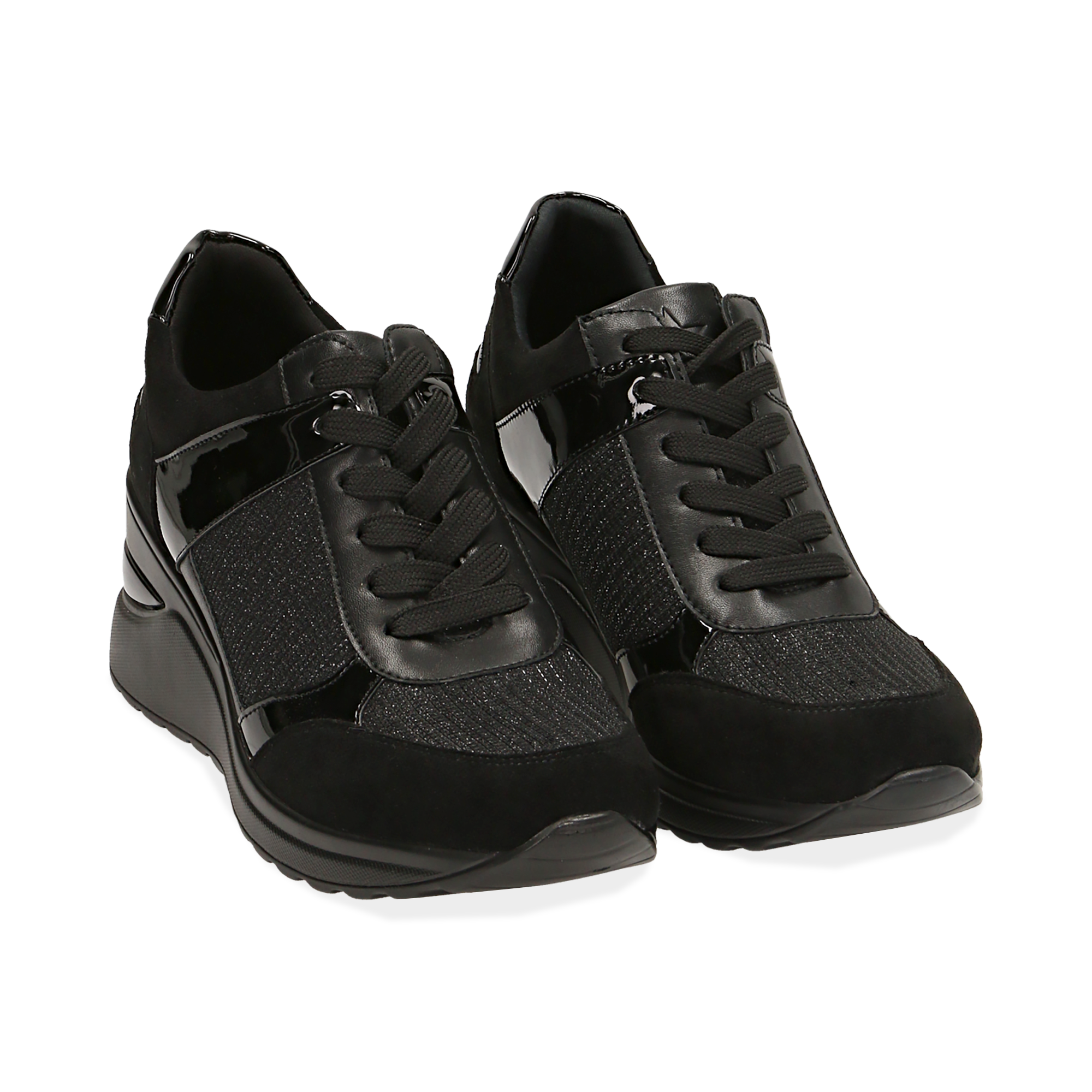 Sneakers noires glitter, compensée 6 cm | Primadonna Collection