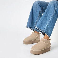 Bottines d'hiver beige en daim avec talon de 4,5 cm, Primadonna, 26N801251CMBEIG035, 002a