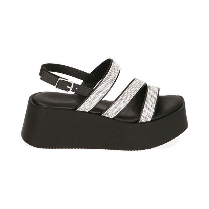 Sandales noires, compensées 6 cm , Primadonna, 19M982407EPNERO035
