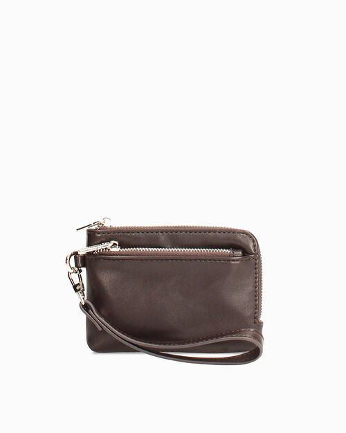 Cartera marr&oacute;n oscuro con correa de mu&ntilde;eca, DK BROWN
