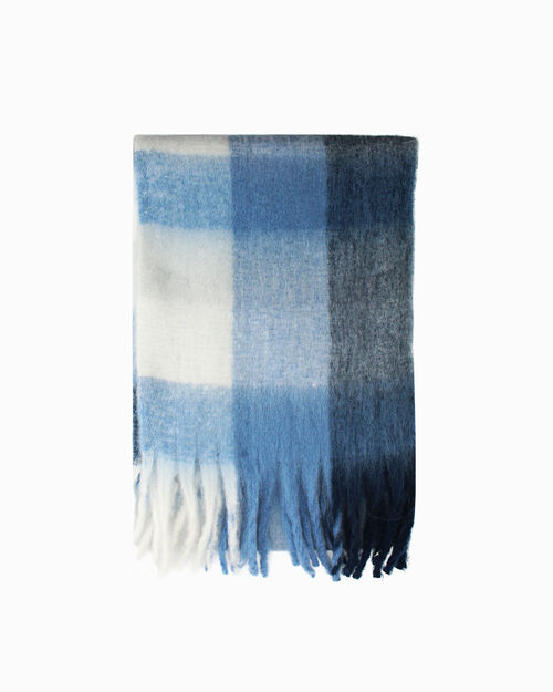 Blue multicolor scarf with fringes, MULTICOLOR-BLUE