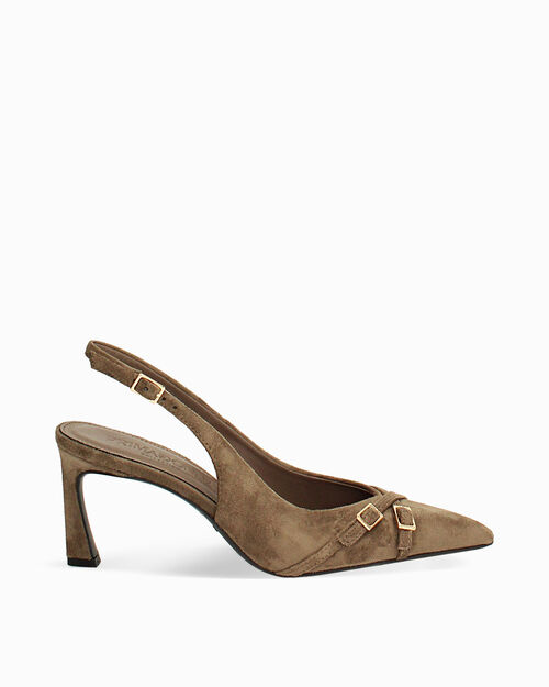 D&eacute;collet&eacute;s slingback taupe talon 7,5 cm, TAUPE