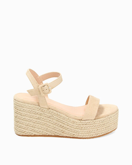 WOMEN SHOES WEDGE MICROFIBER BEIG, BEIGE