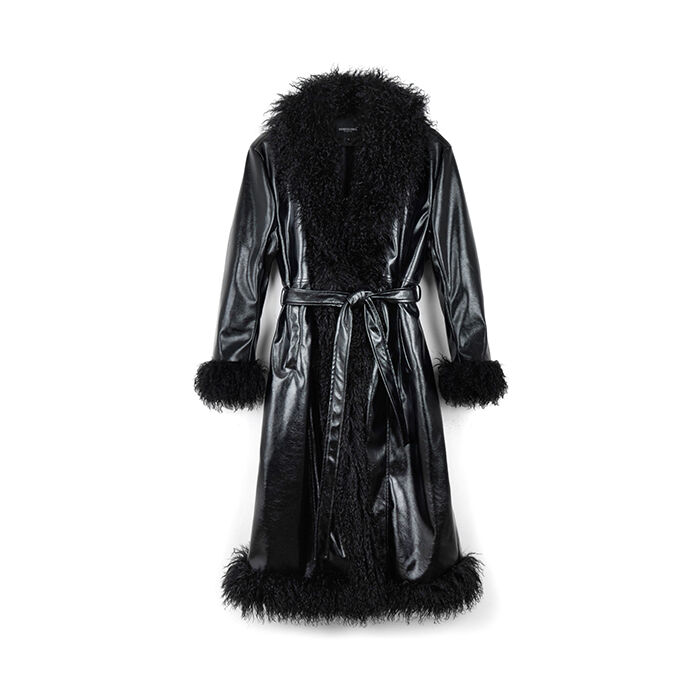 Trench nero in naplack con collo in pelliccia sintetica, Primadonna, 262500868NPNEROL