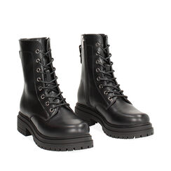 Anfibio nero con suola in gomma 5 cm, Primadonna, 249361503EPNERO035, 002a