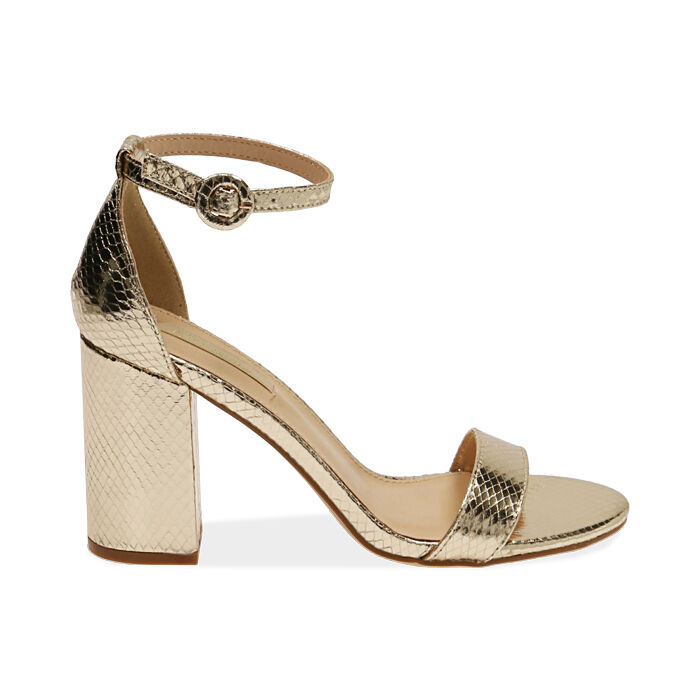Sandali oro snake print, tacco 9 cm