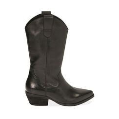 Camperos noires en cuir, talon 5,5 cm , Primadonna, 19B810813PENERO035, 001a
