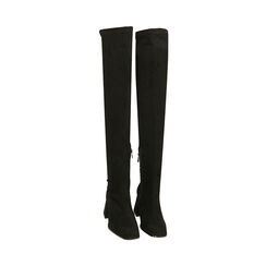 Botas por encima de la rodilla negras de microfibra, tacón de 7 cm., Primadonna, 203082201MFNERO036, 002 preview
