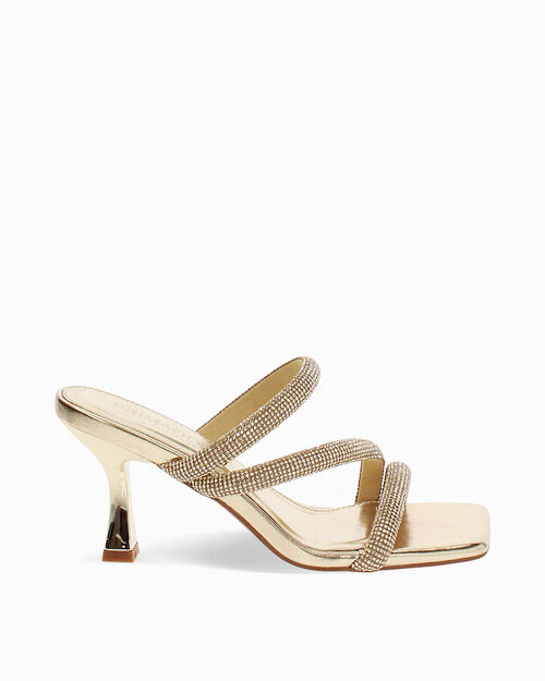 Mules open toe oro tacco 7,5 cm, GOLD