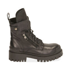 Anfibi neri in pelle, tacco 4,5 cm , Special Price, 185610101PENERO036, 001 preview