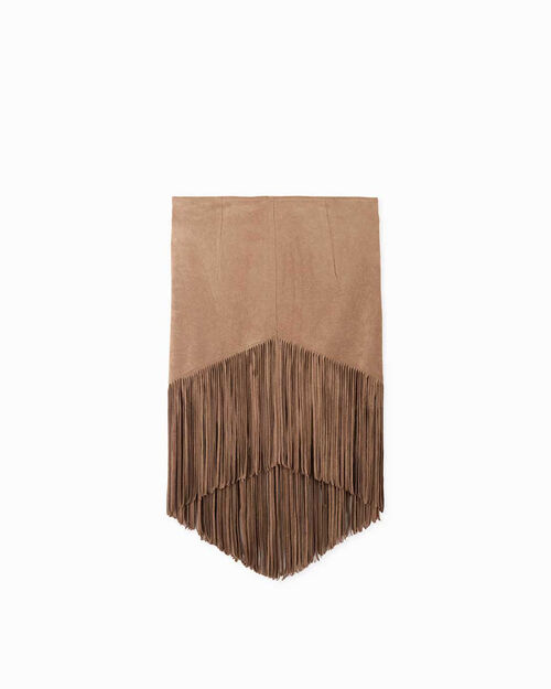 Falda de microfibra camello con detalles elegantes, CAMEL