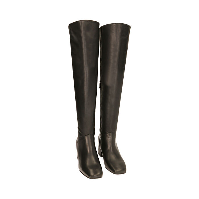 Bottes Femme overknee noires en cuir talon 6 cm Primadonna Collection