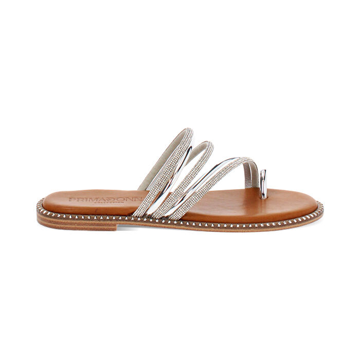 Sandali bassi donna argento a specchio con pietre, Primadonna, 254965518SRARGE036