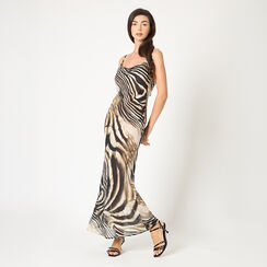 Vestido de mujer negro beige en tejido, Primadonna, 25C910002TSNEBEM, 002a