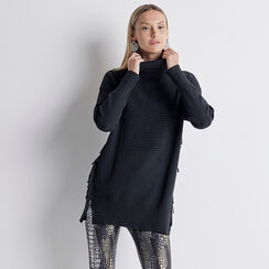 Maglione maxi nero con frange, Primadonna, 22U535933TSNEROUNI, 001 preview