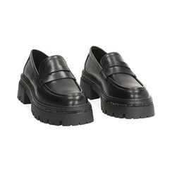 Mocassini neri con tacco 5,5 cm in gomma, Primadonna, 260620804EPNERO035, 003 preview