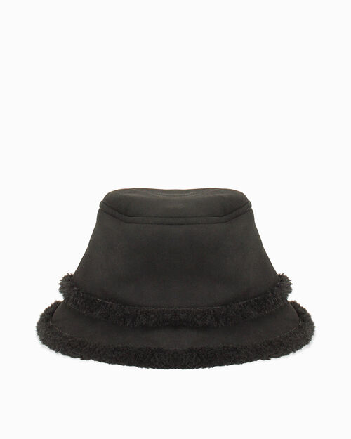 Chapeau bucket hat noir avec bord en fourrure synth&eacute;tique, BLACK