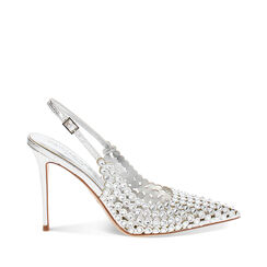 D&eacute;collet&eacute; slingback donna argento con pietre, tacco 10 cm, Primadonna, 252130643LPARGE040, 001a