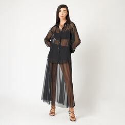 Gonna donna nera in tessuto plisset, Primadonna, 25C924423TSNEROUNI, 002a