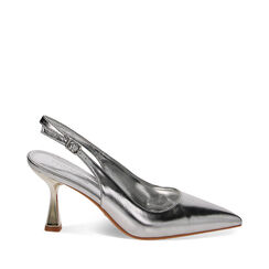 Décolleté slingback argento laminate, tacco 8 cm, 234934803LMARGE038, 001a