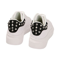 Sneakers bianche con borchie, suola 4,5 cm, Primadonna, 222621101EPBIAN035, 003 preview