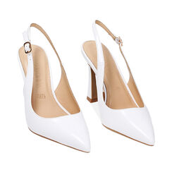 Décolleté slingback abrasivate bianche, tacco 9,5 cm, Primadonna, 232193501ABBIAN035, 002a