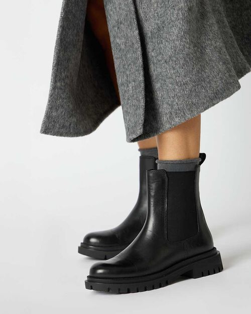 Stivaletti beatles in vera pelle nera, BLACK