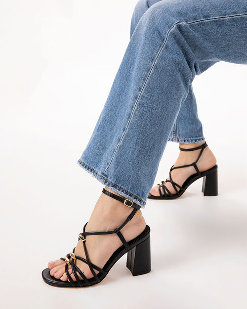 Sandalias negras con tac&oacute;n de 8 cm, BLACK