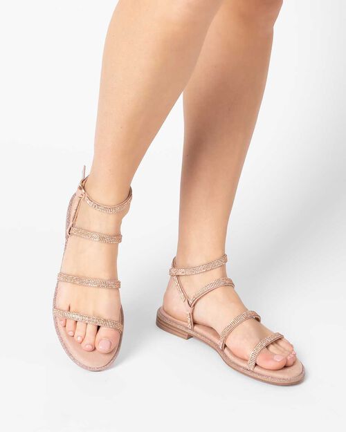 Sandali bassi donna nude in microfibra, 
