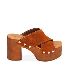 Sandali cognac in camoscio, tacco 9 cm, Primadonna, 214387855CMCOGN037, 001a