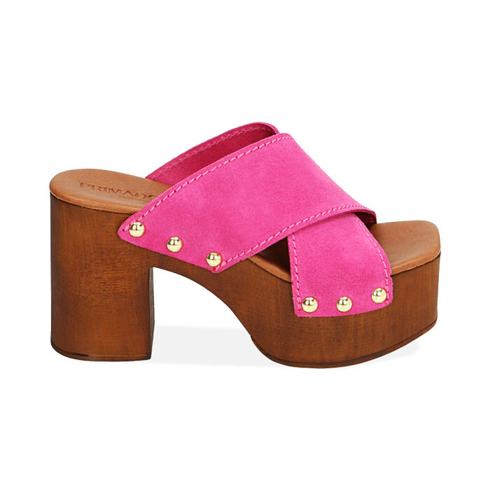 Sandali fucsia in camoscio, tacco 9 cm, Primadonna, 214387855CMFUCS036