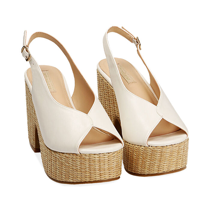 Slingback bianche, tacco-zeppa 10 cm | Primadonna Collection