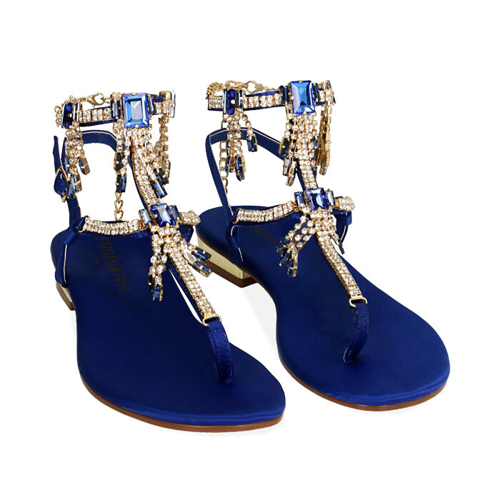 Sandali donna infradito gioiello blu in raso Primadonna Collection