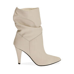 Bottines en cuir blanc cassé, talon 10 cm , Special Price, 20L660062PEPANN037, 001a