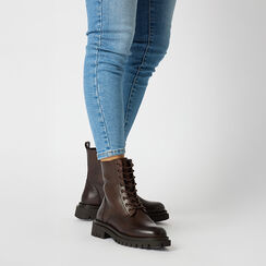 Bottines à lacets en cuir véritable brun foncé avec talon de 3,7 cm, Primadonna, 26N555093PEMORO035, 002a