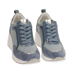 Sneakers bleu ciel glitter, semelle compensée 6 cm , Primadonna, 192802310GLCELE035, 002a