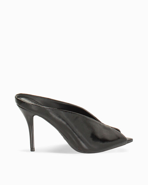 Black open toe mules heel 9.2 cm, BLACK