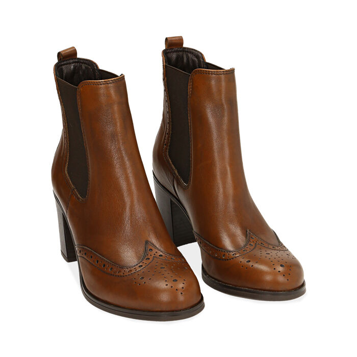 Ankle boots cuoio in pelle, tacco 7,50 cm | Primadonna Collection