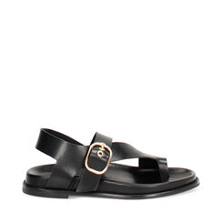 Sandali bassi donna neri in pelle, Primadonna, 25N151014PENERO036, 001a