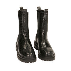 Botines Chelsea negros con estampado de cocodrilo, tacón de 4,5 cm., Primadonna, 203011211CCNERO035, 002a