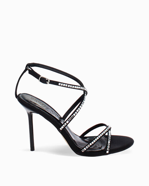 Sandali neri con pietre tacco 9,6 cm, BLACK