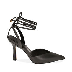 Slingback lace-up nere, tacco 9,5 cm , 192126304EPNERO037, 001a