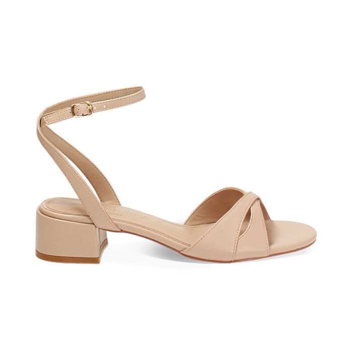 Sandalia con tacón mujer beige elegante, Primadonna, 254802502EPBEIG035
