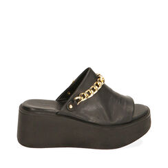 Ciabatte nere in pelle, zeppa 6 cm , 19M426802PENERO036, 001a