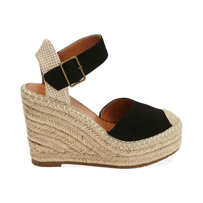 Espadrillas donna nere in microfibra zeppa 10 5 cm Primadonna Collection