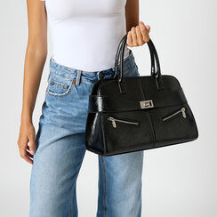 Sac à main noir avec poche latérale, Primadonna, 26M741554EPNEROUNI, 002a
