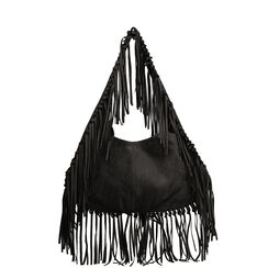 Borsa a spalla nera in microfibra con frange, Primadonna, 26M701546MFNEROUNI, 001 preview