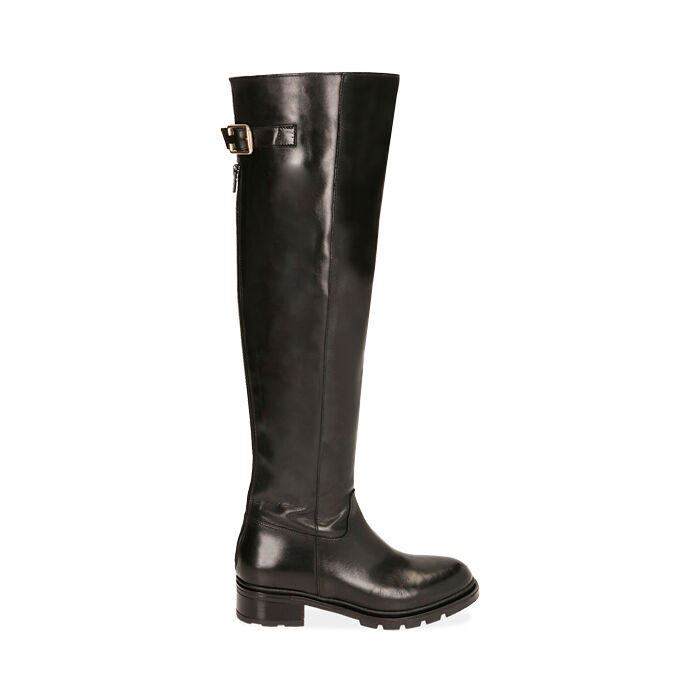Stivali overknee da donna neri in pelle tacco 4 cm Primadonna